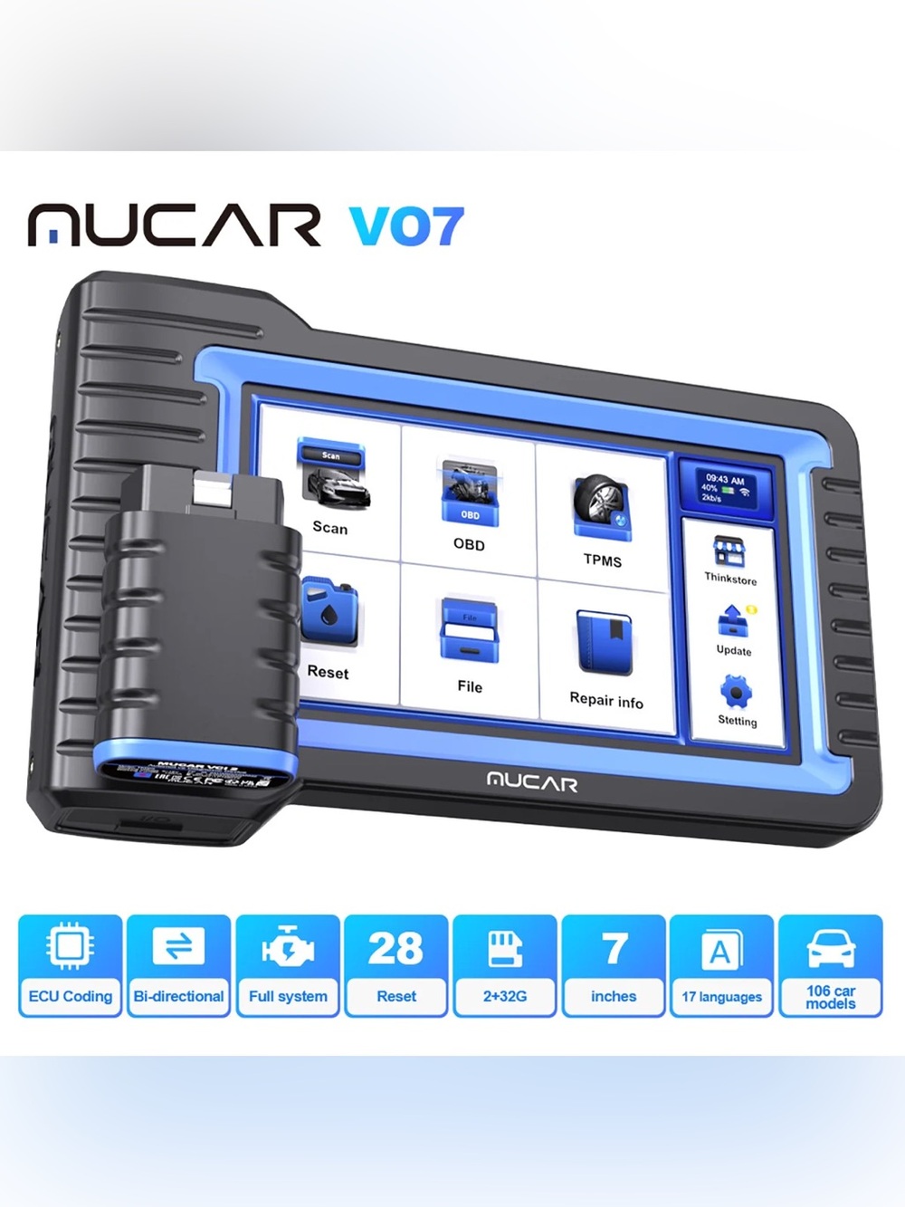 MUCAR VO7 Bidirectional Scanner All System Car Diagnostic Scan Tool Key Code